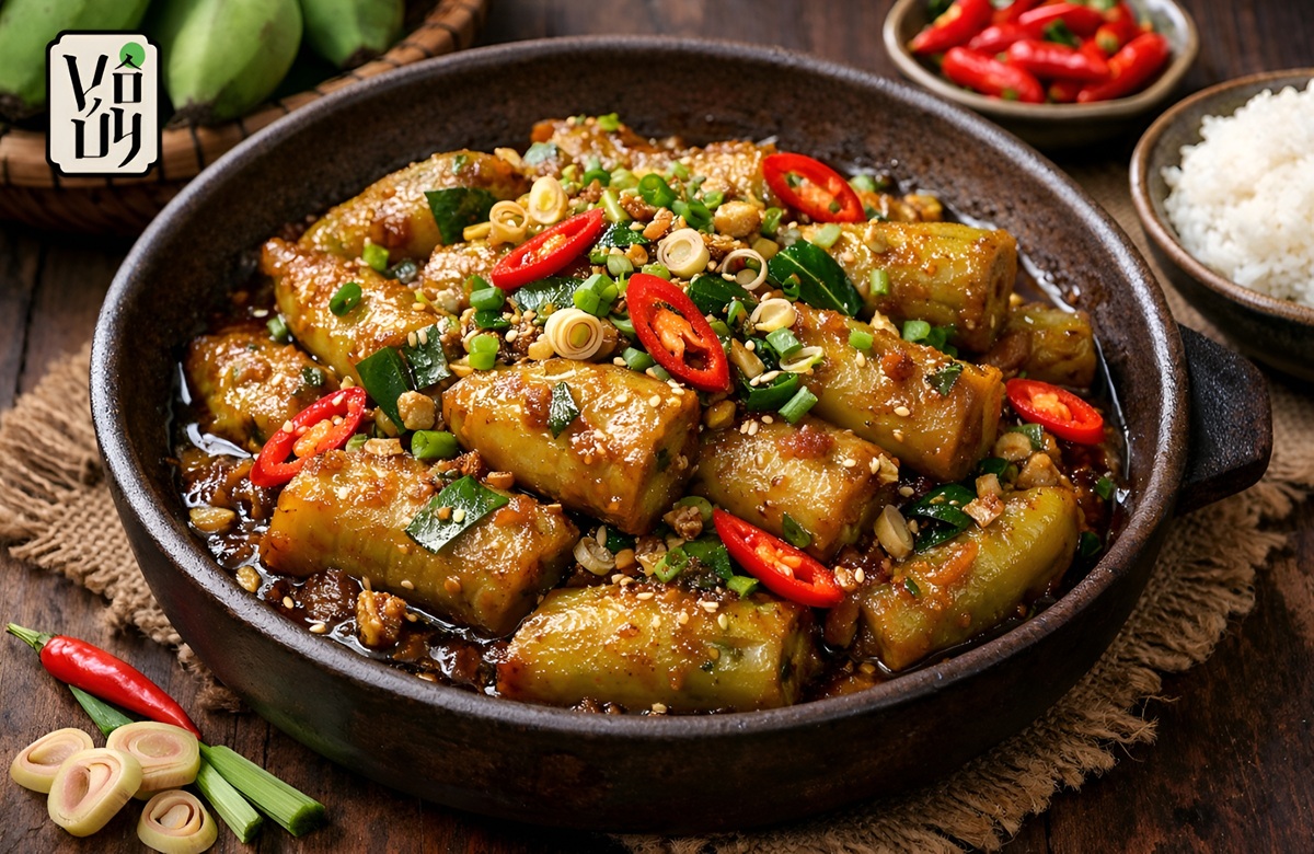 Cách làm chuối xanh kho sả ớt