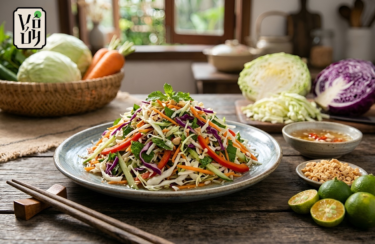Công thức làm gỏi ngũ sắc chay từ bắp cải