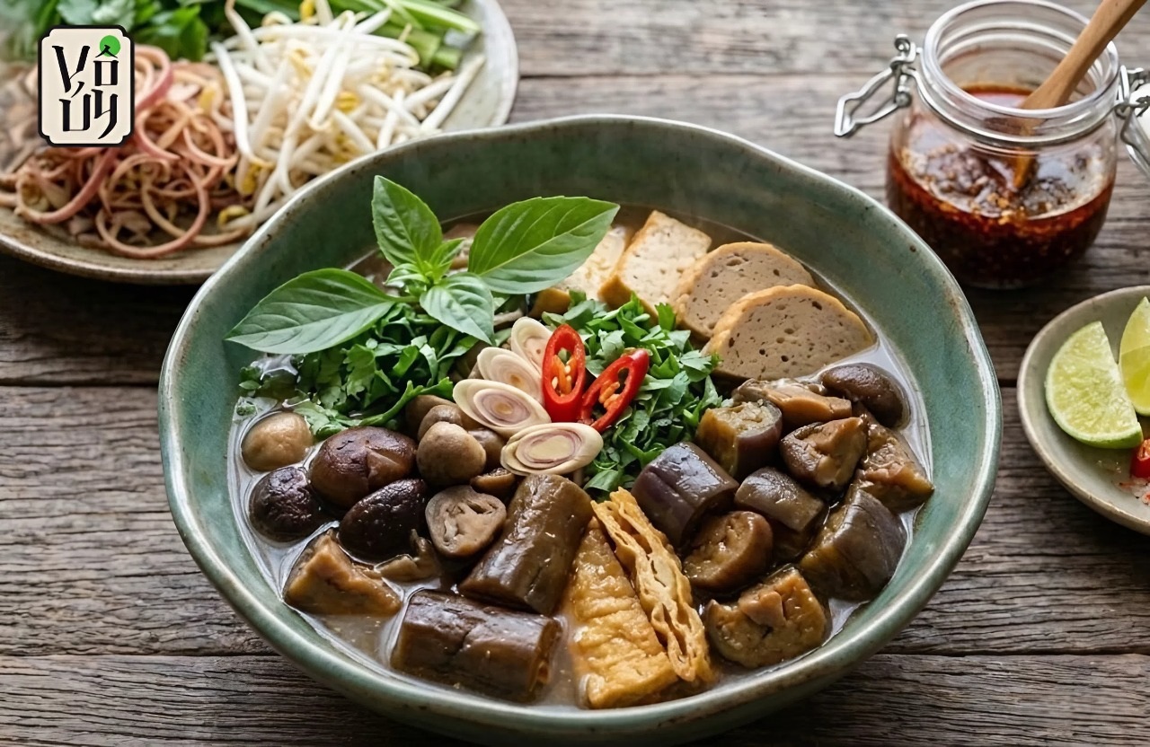 What makes vegetarian fermented fish noodle soup special?
